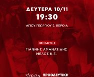 Τη Δευτέρα 10 Νοεμβρίου η Νομαρχιακή Συνδιάσκεψη του ΣΥΡΙΖΑ Ημαθίας