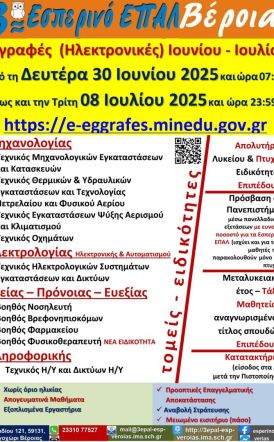 Τελευταίες Ημέρες Εγγραφών (Ηλεκτρονικών) στο 3ο Εσπερινό ΕΠΑΛ Βέροιας