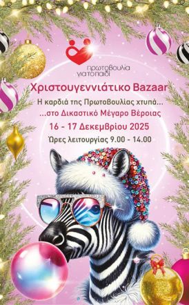 16-17 Δεκεμβρίου 2025: Χριστουγεννιάτικο Bazaar της Πρωτοβουλίας για το Παιδί στο Δικαστικό Μέγαρο Βέροιας