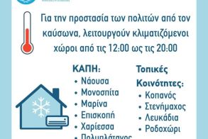 Διαθέσιμοι κλιματιζόμενοι χώροι στον Δήμο Νάουσας για την προστασία των πολιτών από τον καύσωνα