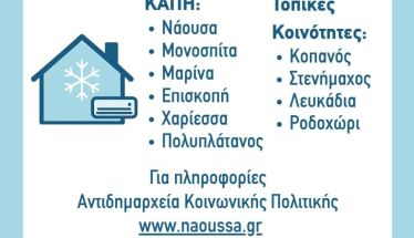 Διαθέσιμοι κλιματιζόμενοι χώροι στον Δήμο Νάουσας για την προστασία των πολιτών από τον καύσωνα
