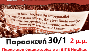 ΣΥΛΛΟΓΟΣ ΕΚΠ/ΚΩΝ Π.Ε. ΗΜΑΘΙΑΣ : Κάλεσμα σε παράσταση διαμαρτυρίας 30/1 στη ΔΙΠΕ Ημαθίας 