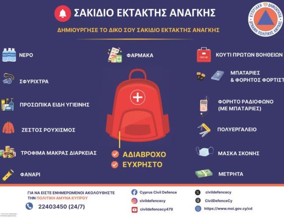H Κύπρος καλεί τους πολίτες της να δημιουργήσουν σακίδιο έκτακτης ανάγκης