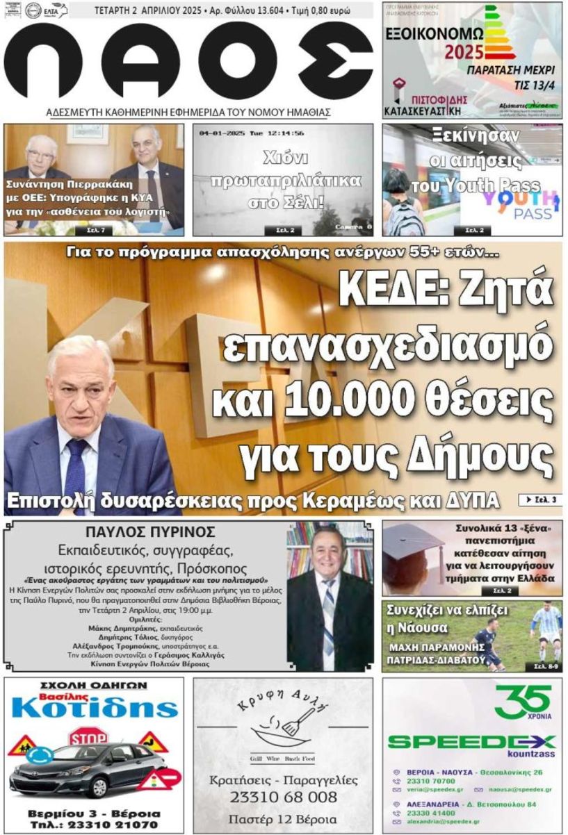 Πρωτοσέλιδο 2/4/2025