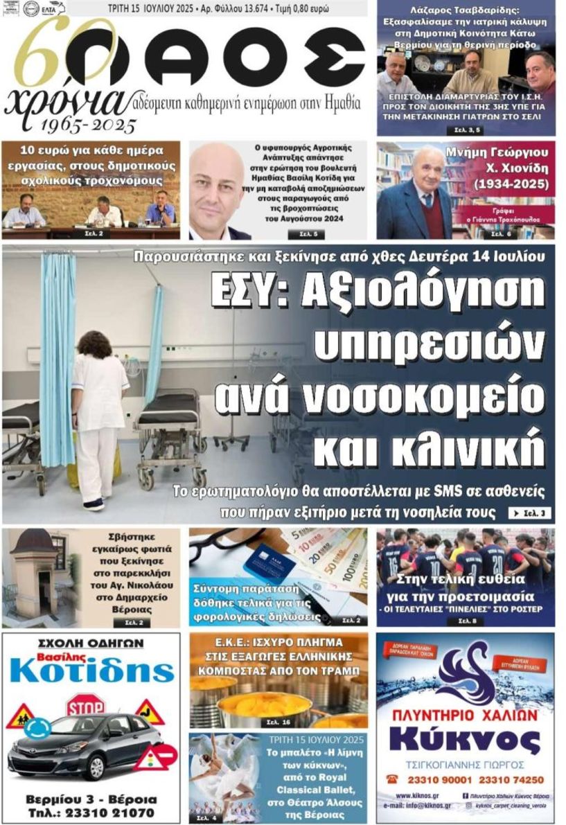 Πρωτοσέλιδο 15/7/2025