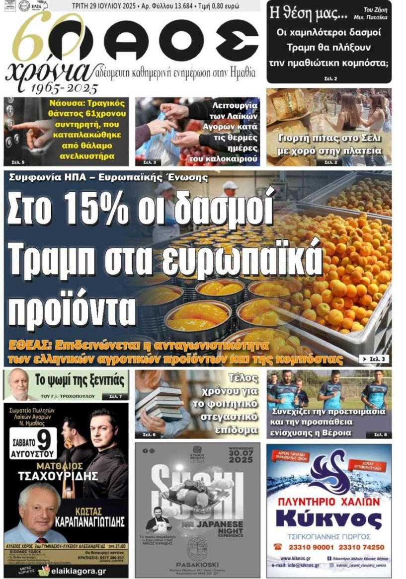 Πρωτοσέλιδο 29/7/2025