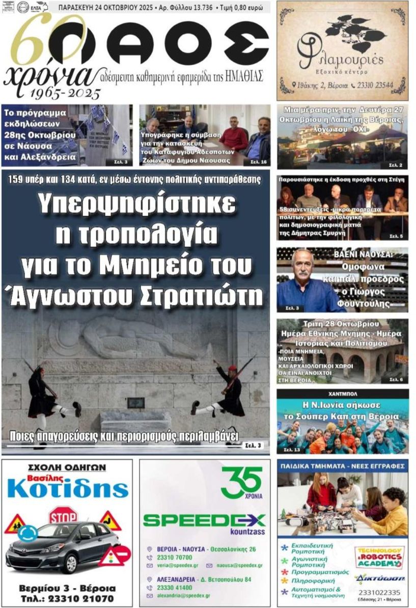 Πρωτοσέλιδο 24/10/2025