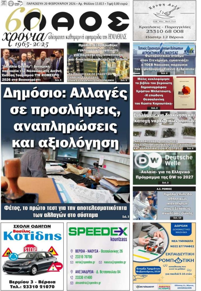 Πρωτοσέλιδο 20/2/2026