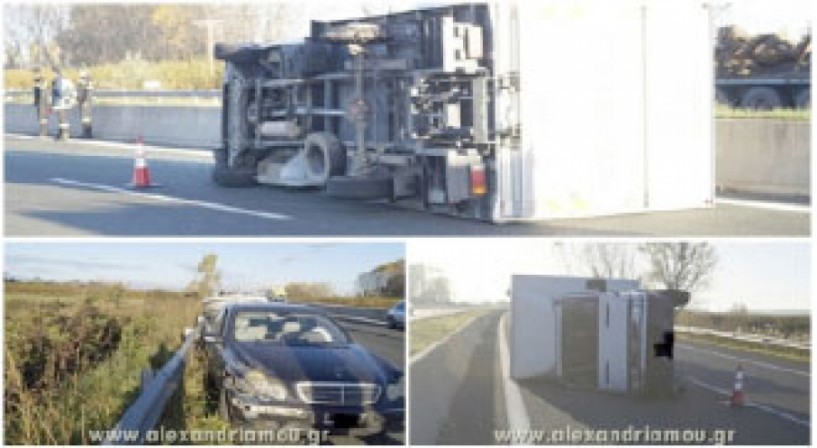 Ανατράπηκε φορτηγό χθες στην Εγνατία στο ύψος  του χωριού Νησελούδι