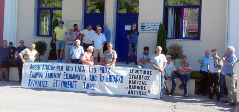 Αγροτική συμβολική κατάληψη στα γραφεία του ΕΛΓΑ για τις ζημιές στα ροδάκινα