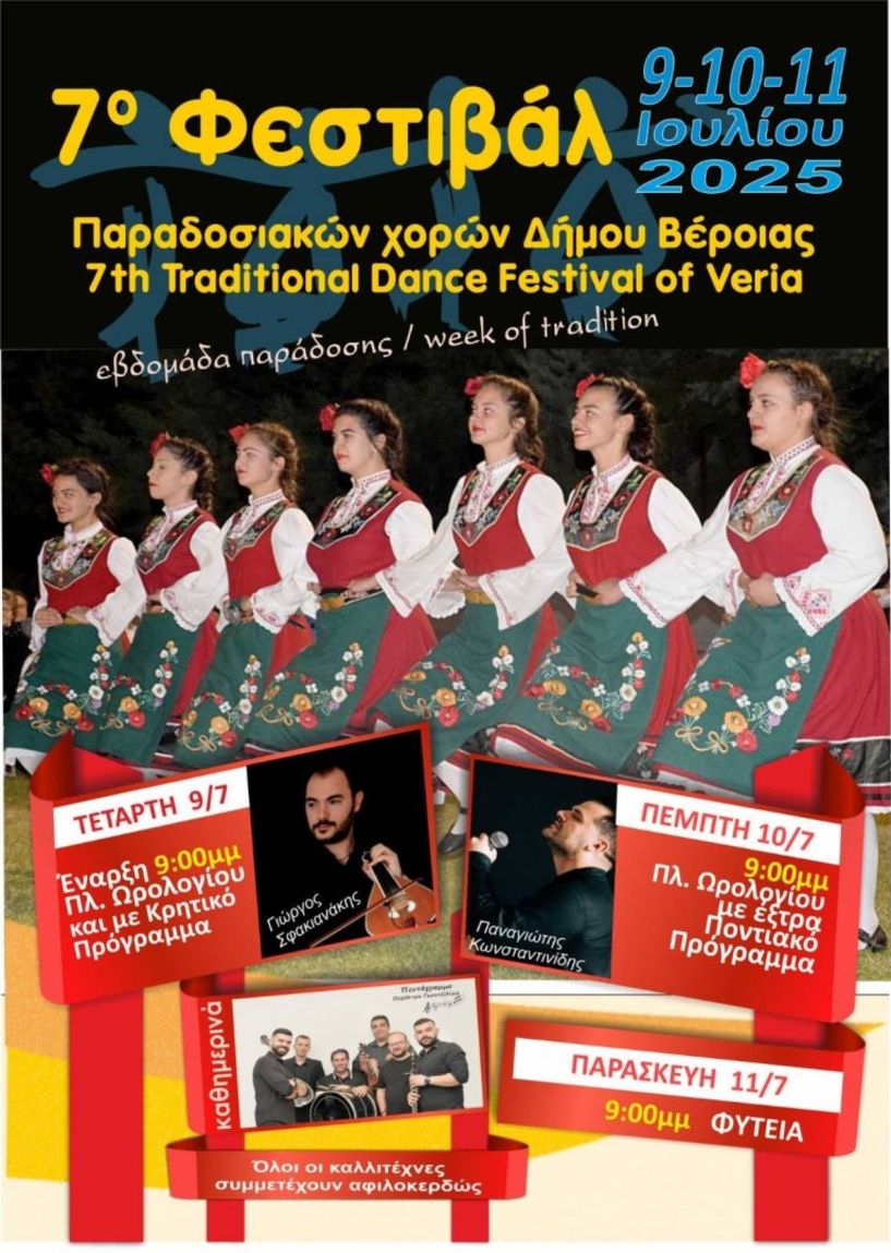  «Ανοιχτή γιορτή παράδοσης» το 7ο Φεστιβάλ Παραδοσιακών Χορών του Δήμου Βέροιας