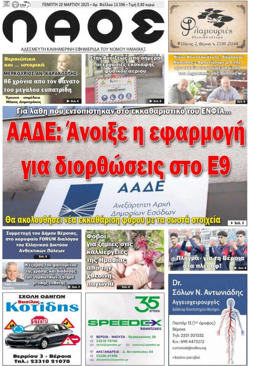 Πρωτοσέλιδο 20/3/2025