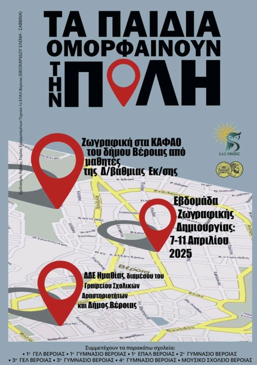 Πρόγραμμα  «Τα παιδιά ομορφαίνουν την πόλη» εβδομάδα ζωγραφικής σε καφάο : 7-11 Απρίλιου 2025