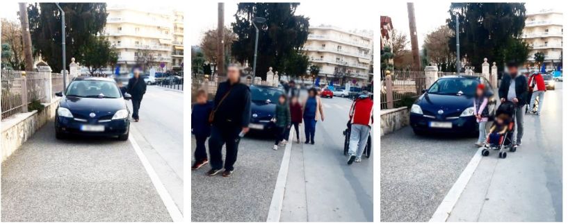 Το αυτοκίνητο στο πεζοδρόμιο, ο κόσμος στον δρόμο!!!