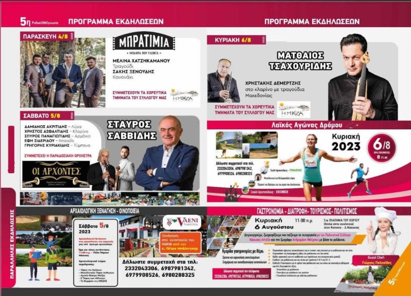 Τριήμερο εκδηλώσεων από 4- 6 Αυγούστου 2023 5η ΡοδακΟΙΝΟγνωσία από τον Μορφωτικό Σύλλογο Κοπανού «Η Μίεζα» Ανοιχτό Κάλεσμα Συμμετοχής