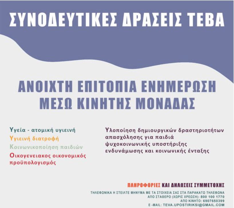 Συνοδευτικές δράσεις του ΤΕΒΑ Π.Ε. Ημαθίας σε Αλεξάνδρεια, Καβάσιλα, Πλατύ και Μελίκη με θέμα την ενημέρωση των Δημοτών για θέματα οικογενειακής ζωής
