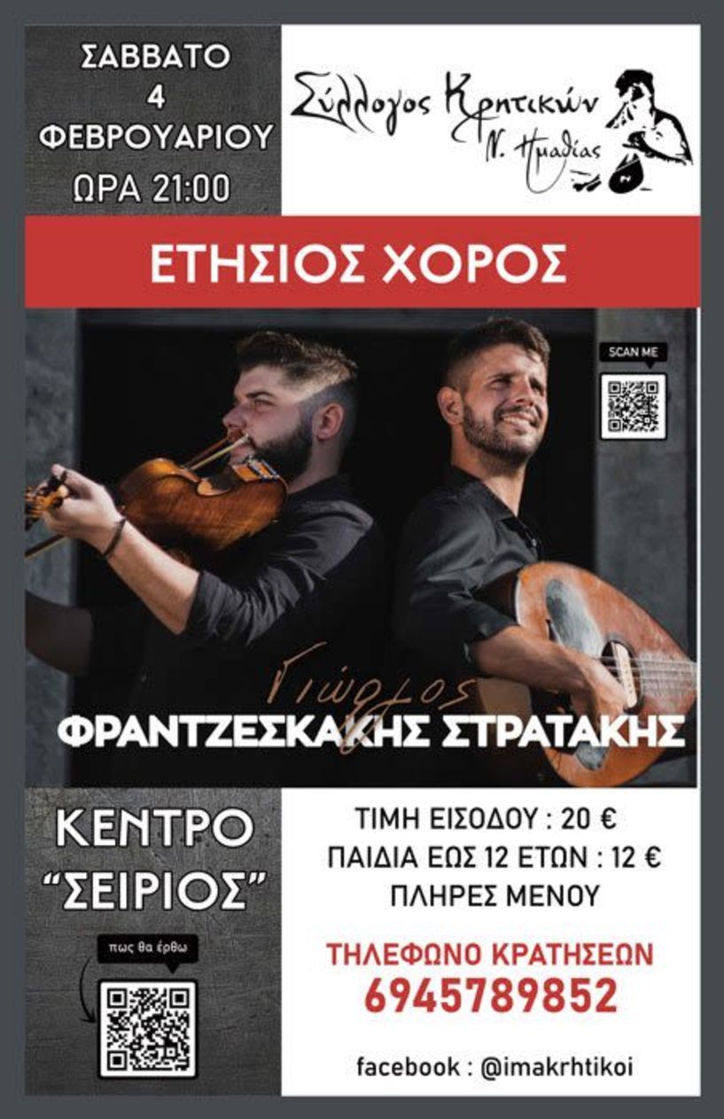 Ετήσιο χορό διοργανώνει ο Σύλλογος Κρητικών Ημαθίας